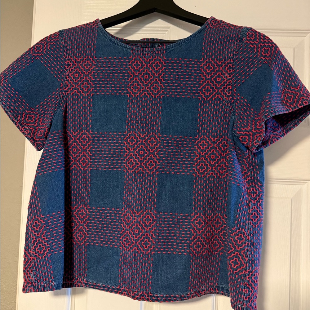 Stylish Blue and Red Women's Top
